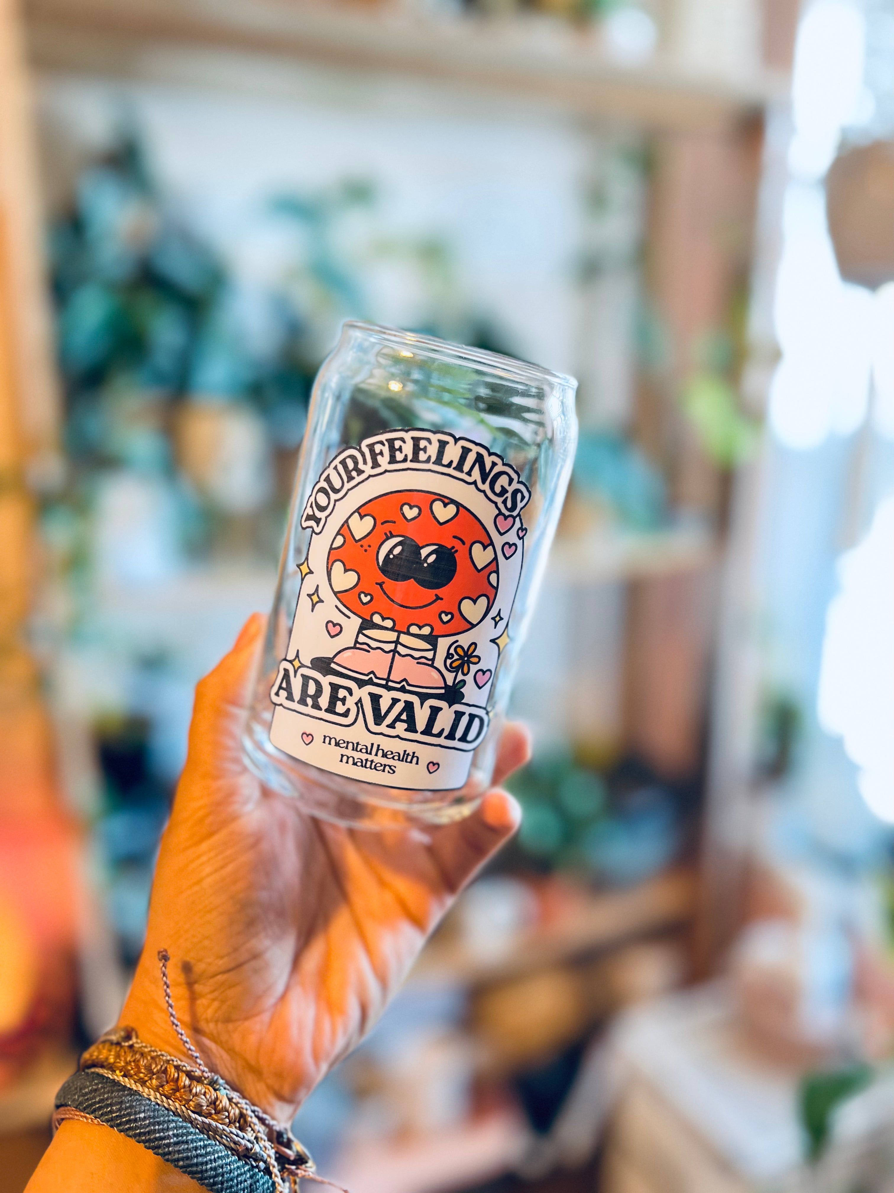 "Your Feelings Are Valid" Glass Can Cup - Cotton Plus Cream