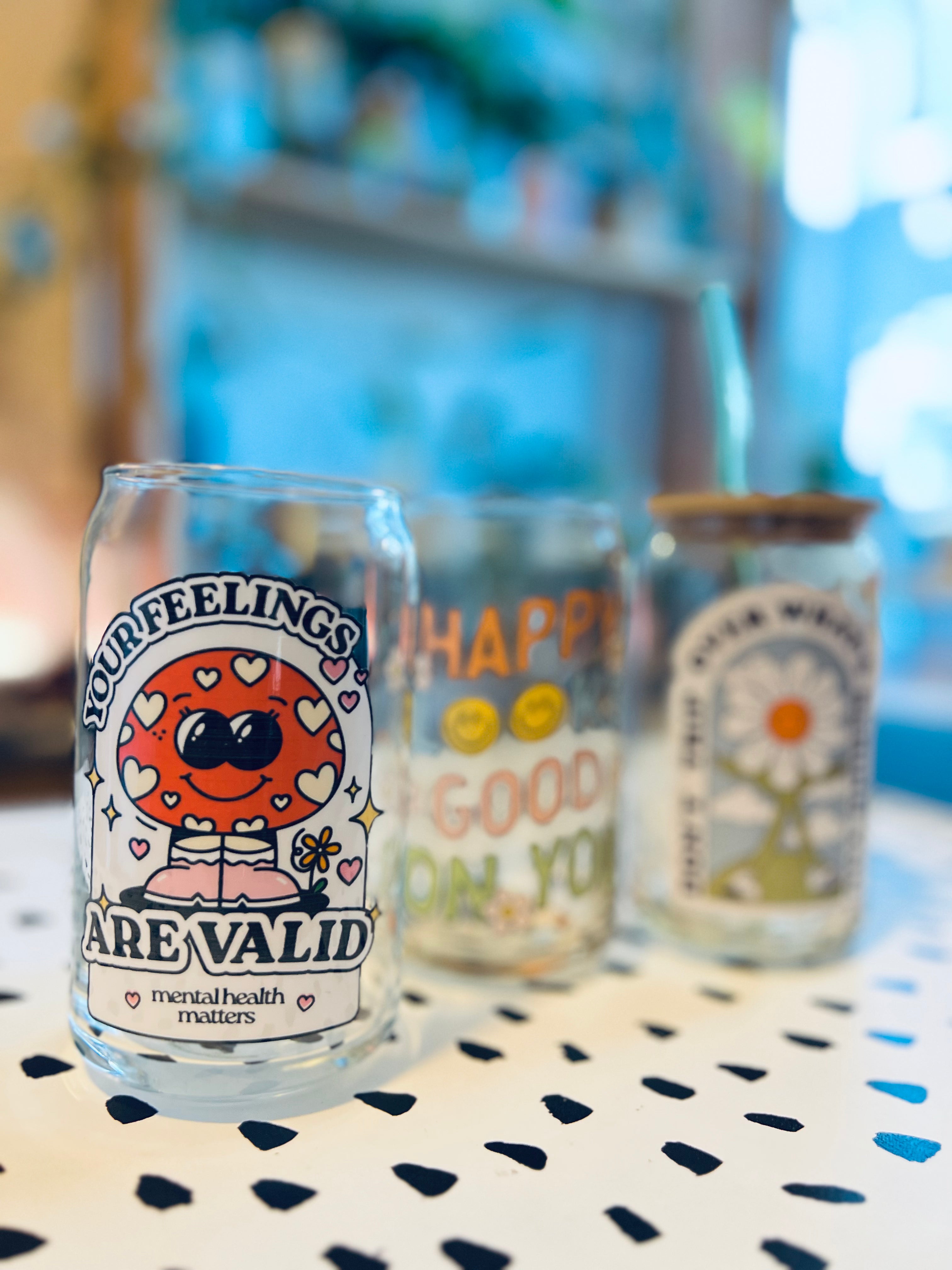 "Your Feelings Are Valid" Glass Can Cup - Cotton Plus Cream