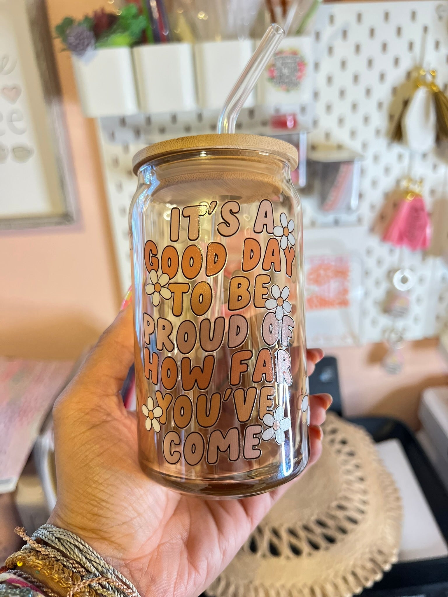 "A Good Day To Be Proud" Glass Can Cup - Cotton Plus Cream