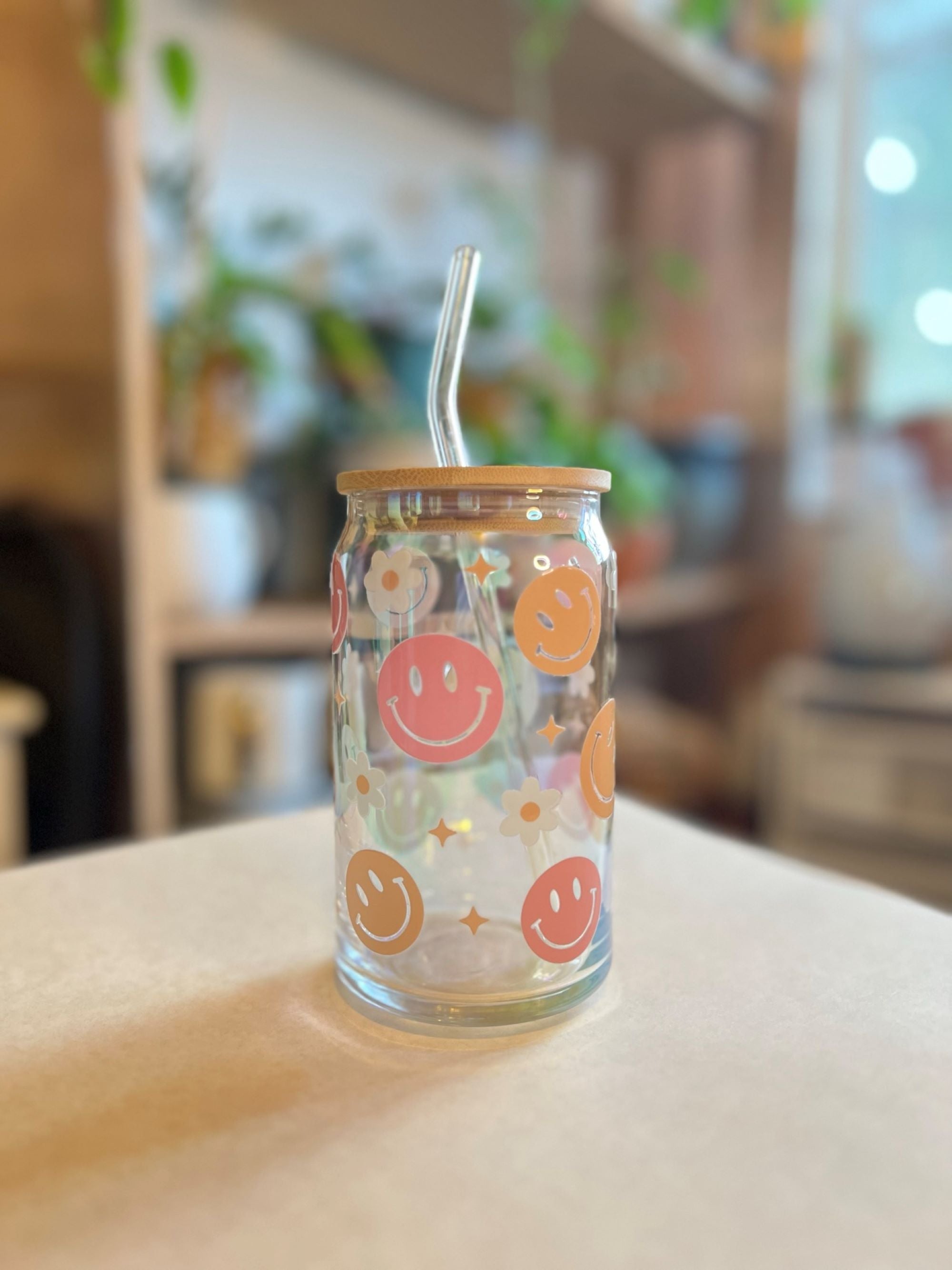 "All Smiles" Glass Can Cup - Cotton Plus Cream