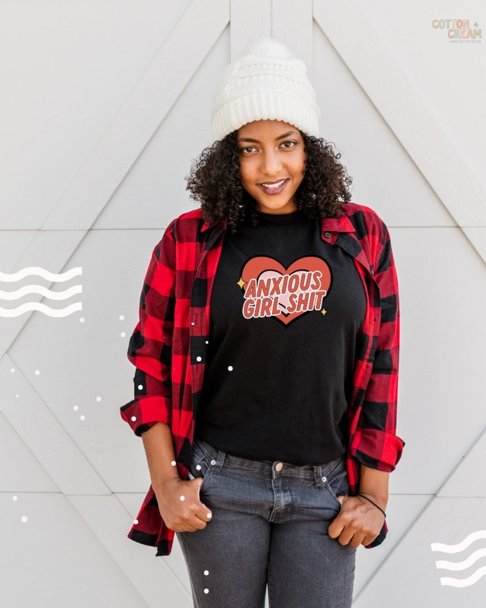 Anxious Girl Shit Heart Graphic Short-Sleeve Unisex T-Shirt - Cotton Plus Cream