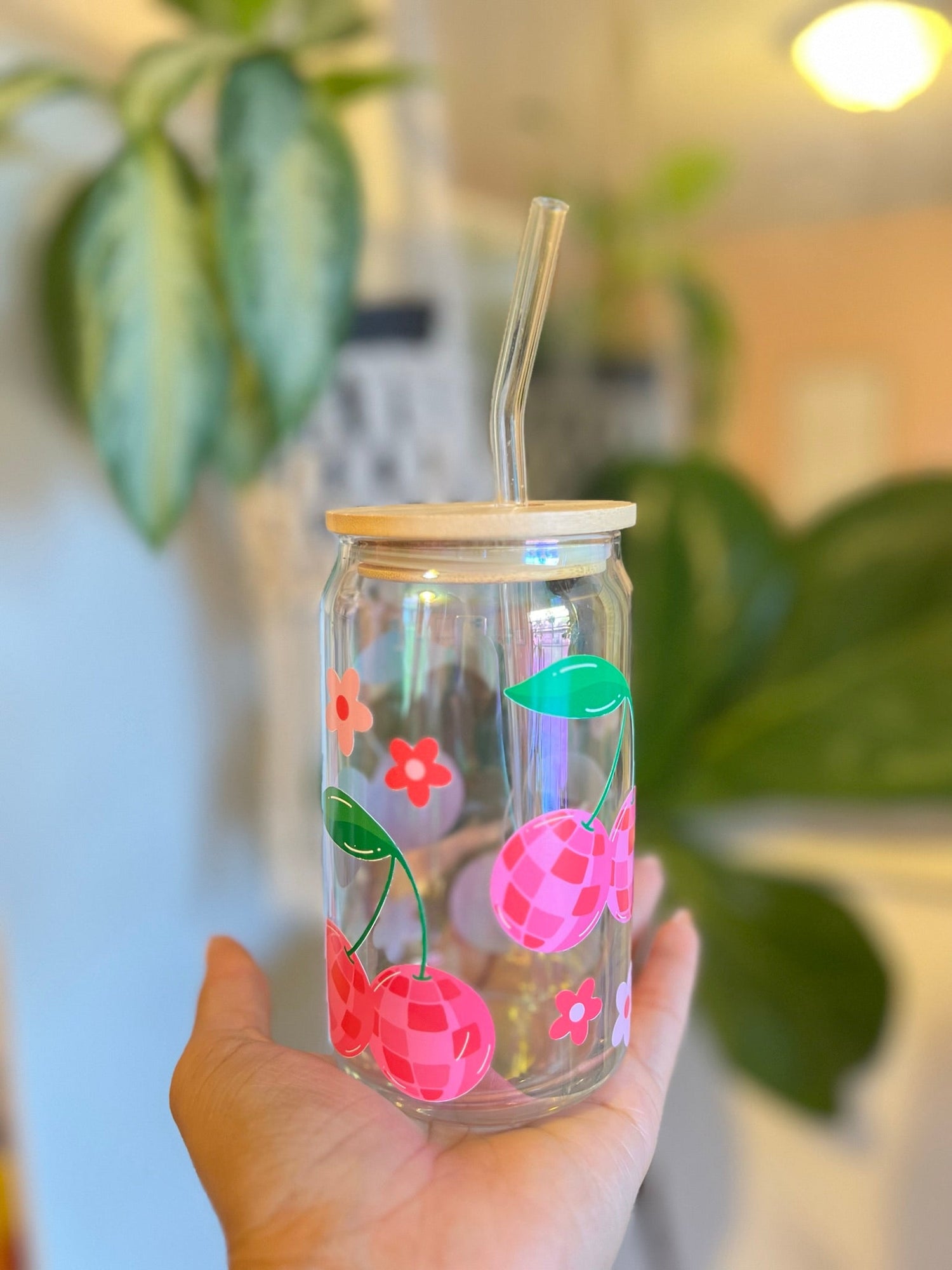 "Disco Cherry" Glass Can Cup - Cotton Plus Cream