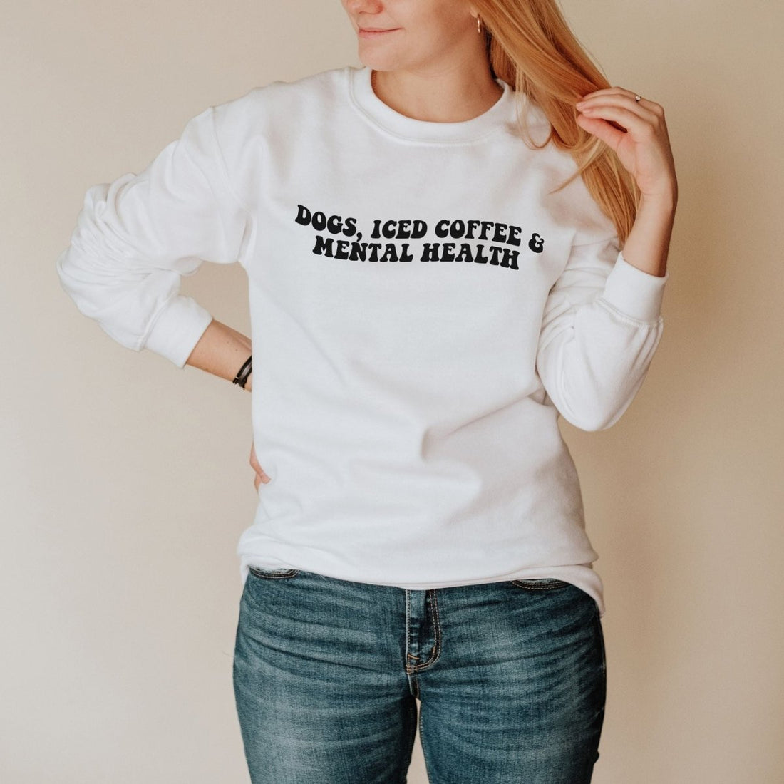 Dogs Iced Coffee & Mental Health Unisex Sweatshirt - Cotton Plus Cream