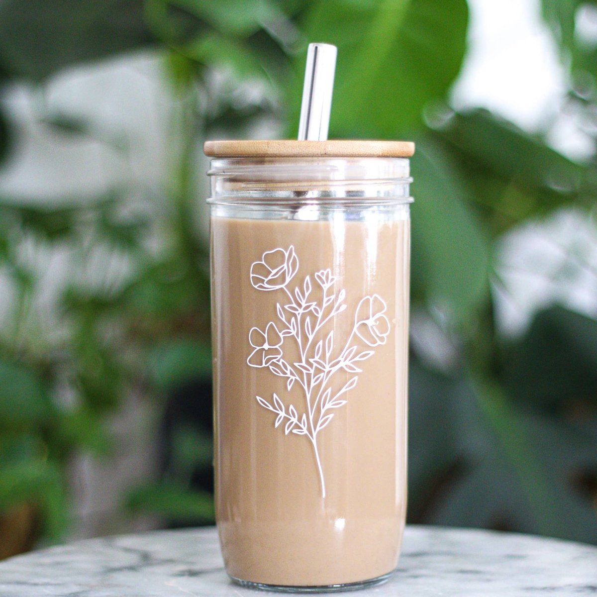 Floral 22 oz Glass Tumbler - Cotton Plus Cream