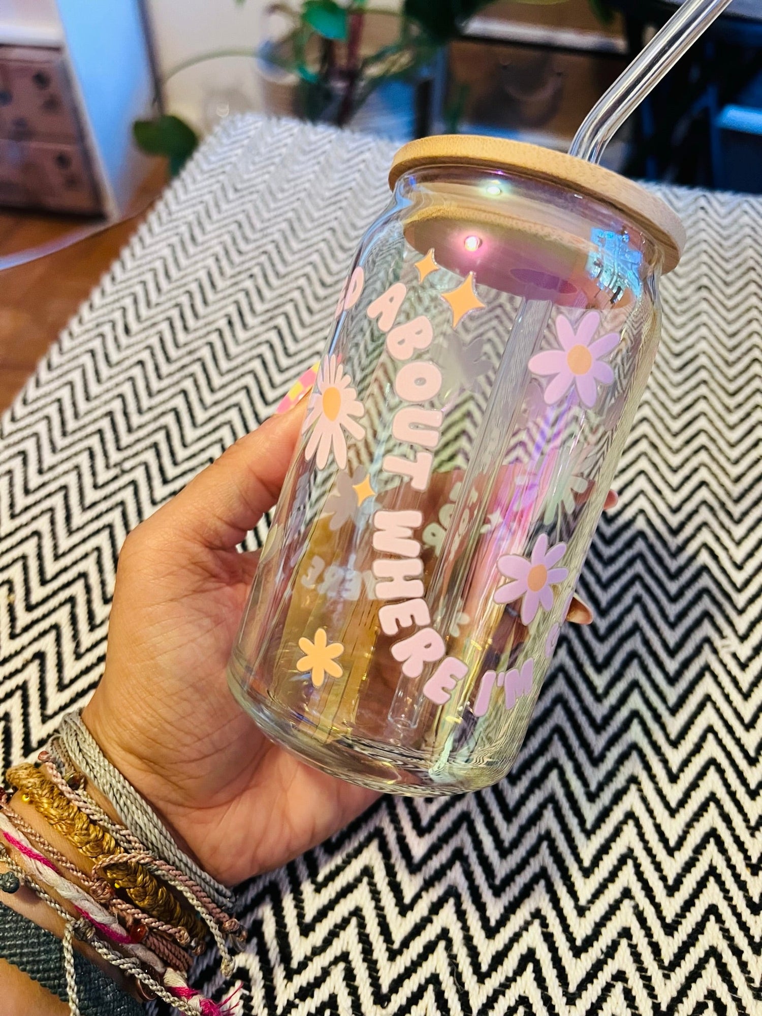 "Grateful For Where I Am" Glass Can Cup - Cotton Plus Cream