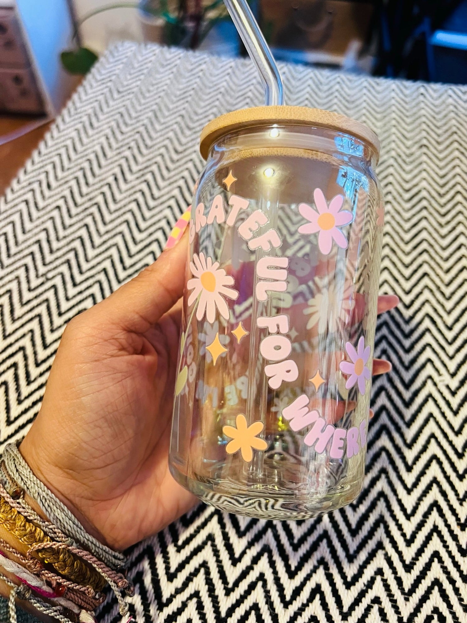 "Grateful For Where I Am" Glass Can Cup - Cotton Plus Cream