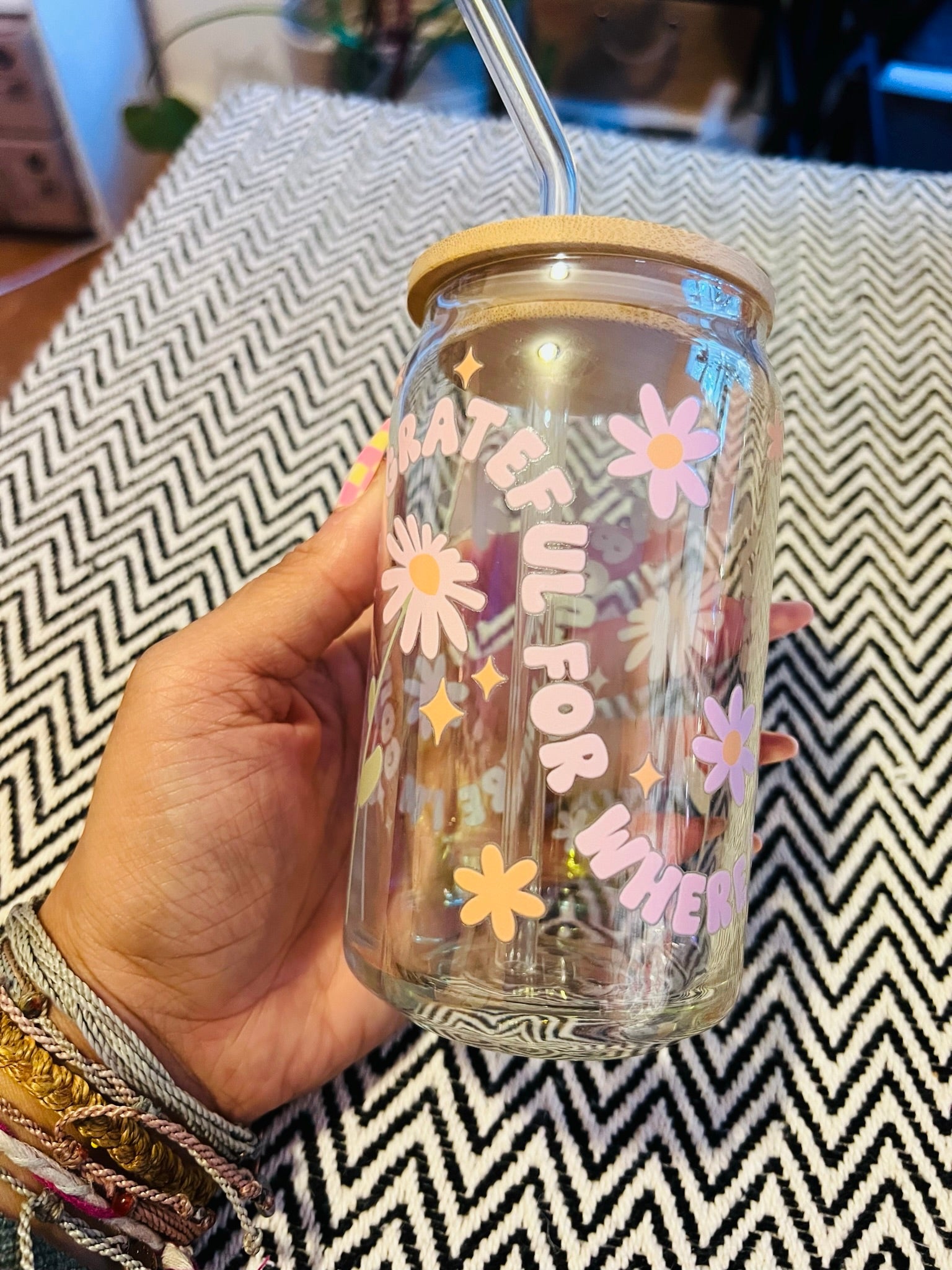 "Grateful For Where I Am" Glass Can Cup - Cotton Plus Cream