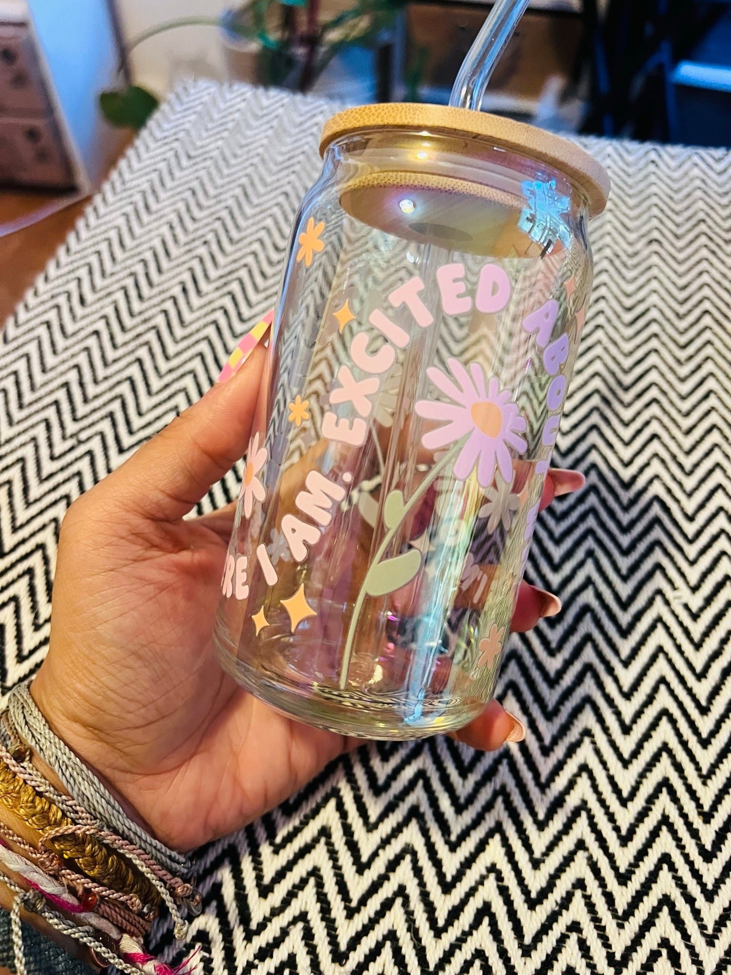 "Grateful For Where I Am" Glass Can Cup - Cotton Plus Cream