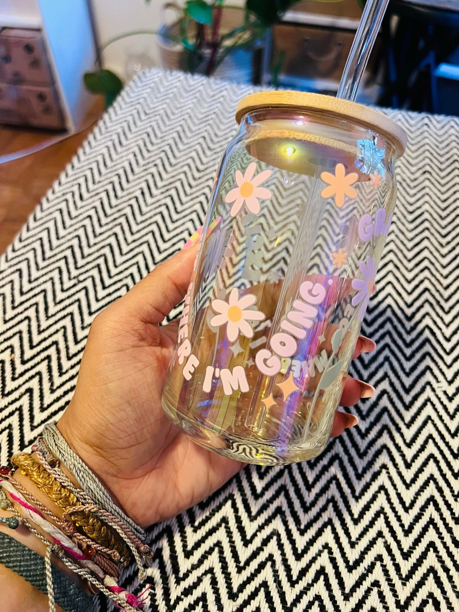 "Grateful For Where I Am" Glass Can Cup - Cotton Plus Cream