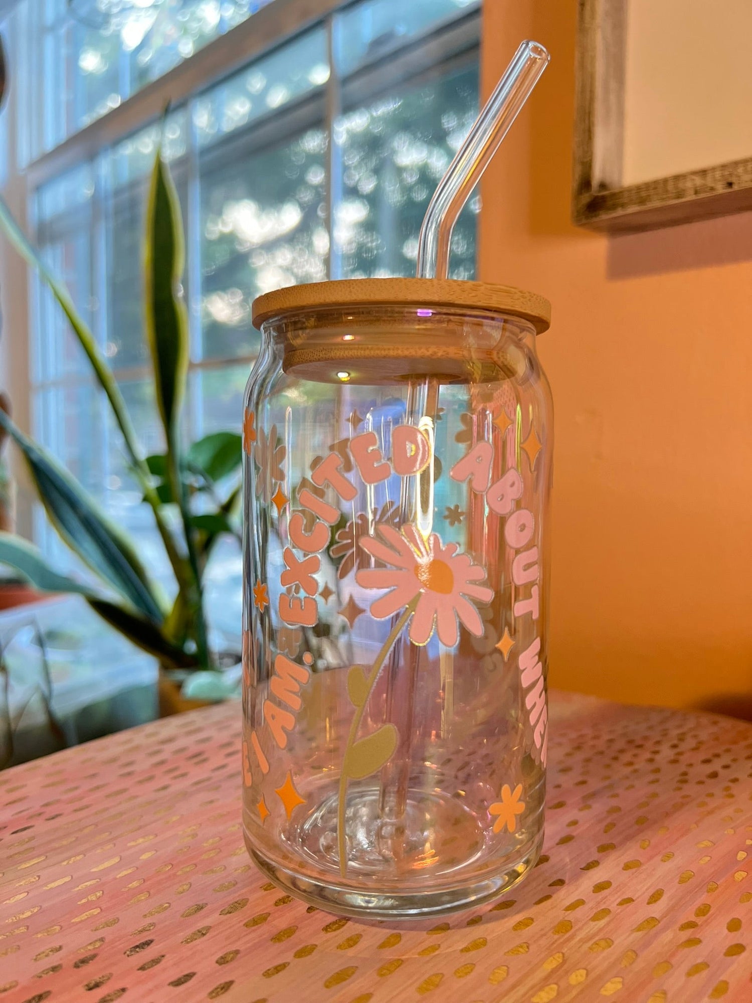 "Grateful For Where I Am" Glass Can Cup - Cotton Plus Cream