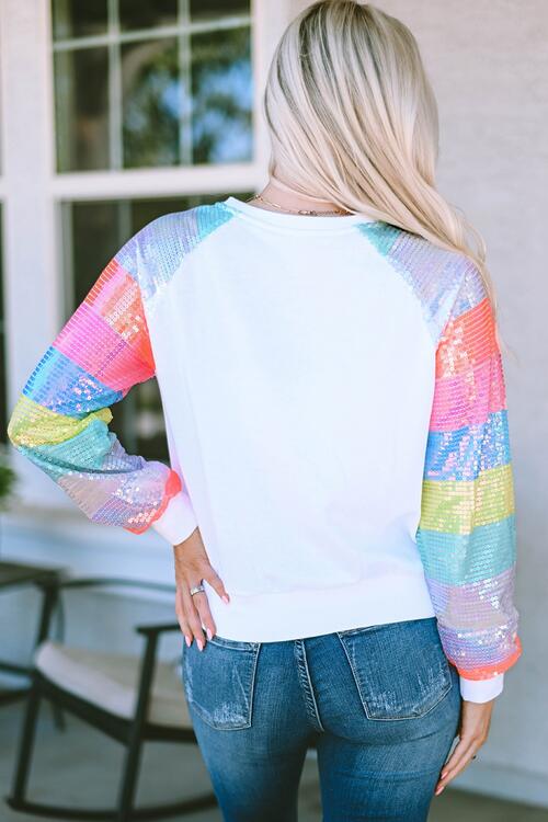 MERRY AND BRIGHT Sequin Long Sleeve Sweatshirt - Cotton Plus Cream