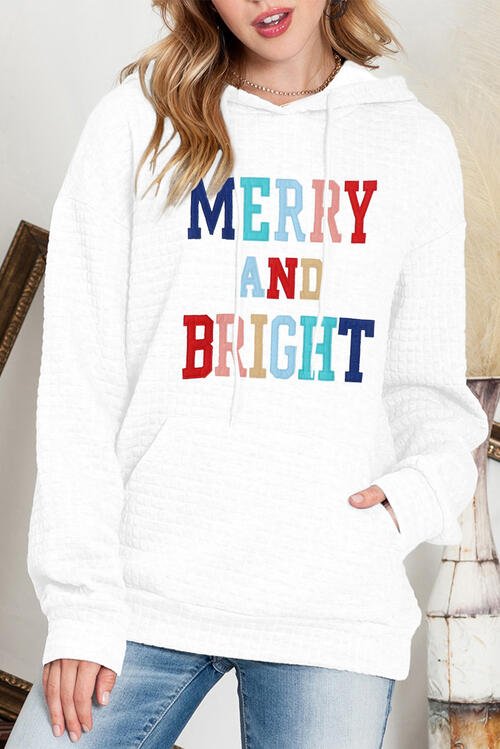MERRY AND BRIGHT Waffle-Knit Drawstring Hoodie - Cotton Plus Cream