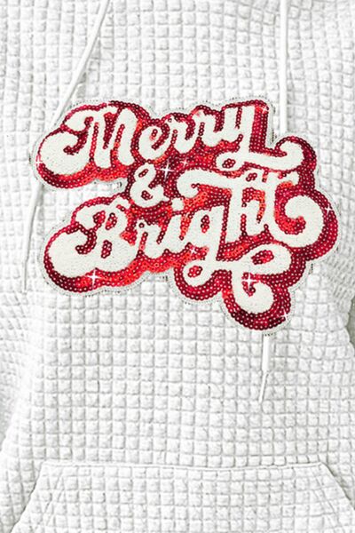 MERRY & BRIGHT Sequin Waffle-Knit Hoodie - Cotton Plus Cream