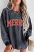 MERRY Ribbed Round Neck Long Sleeve Sweatshirt - Cotton Plus Cream