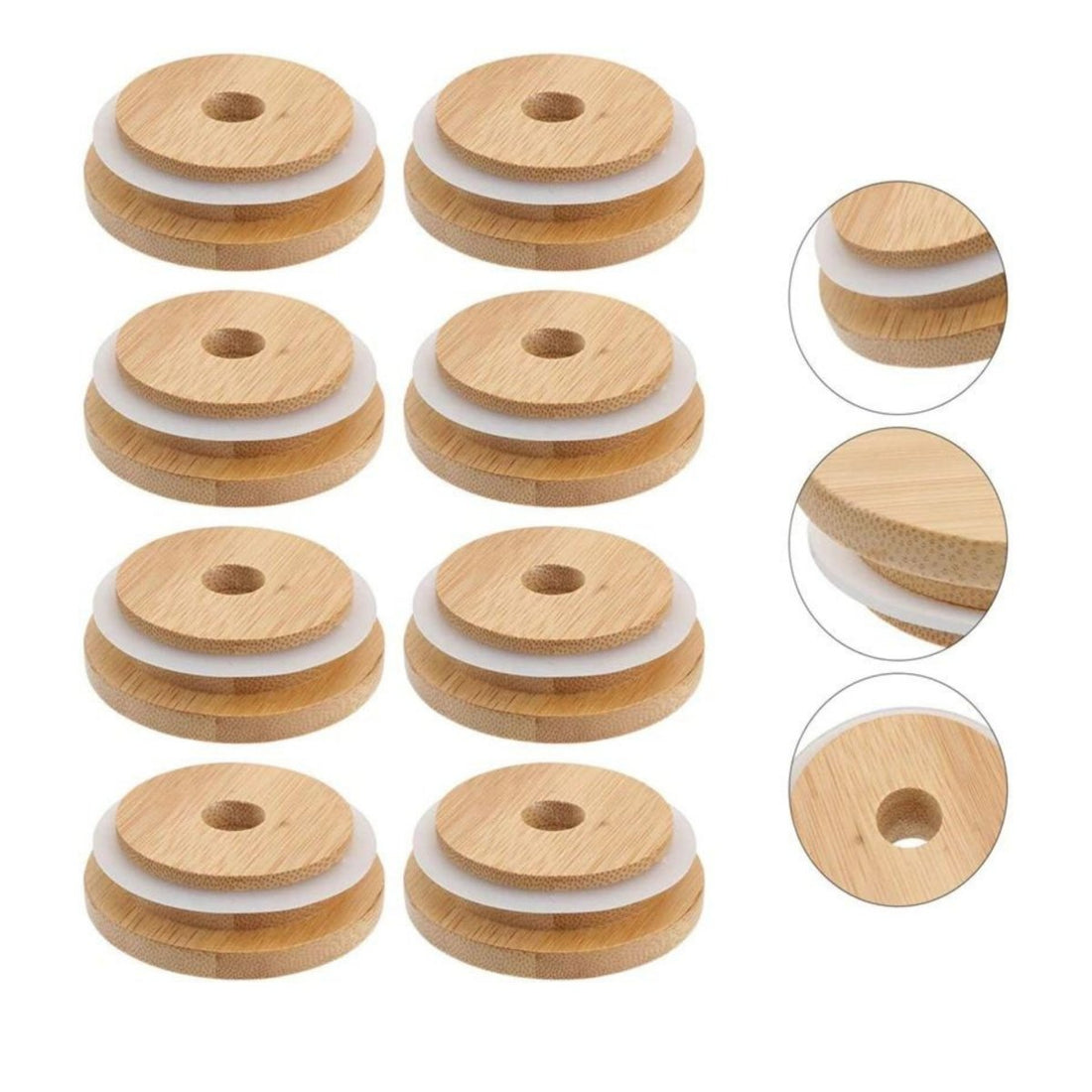 Reusable Bamboo Jar Lids with Straw - 70mm - Cotton Plus Cream
