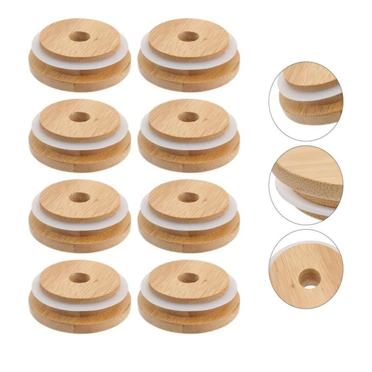 Reusable Bamboo Jar Lids with Straw - 70mm - Cotton Plus Cream