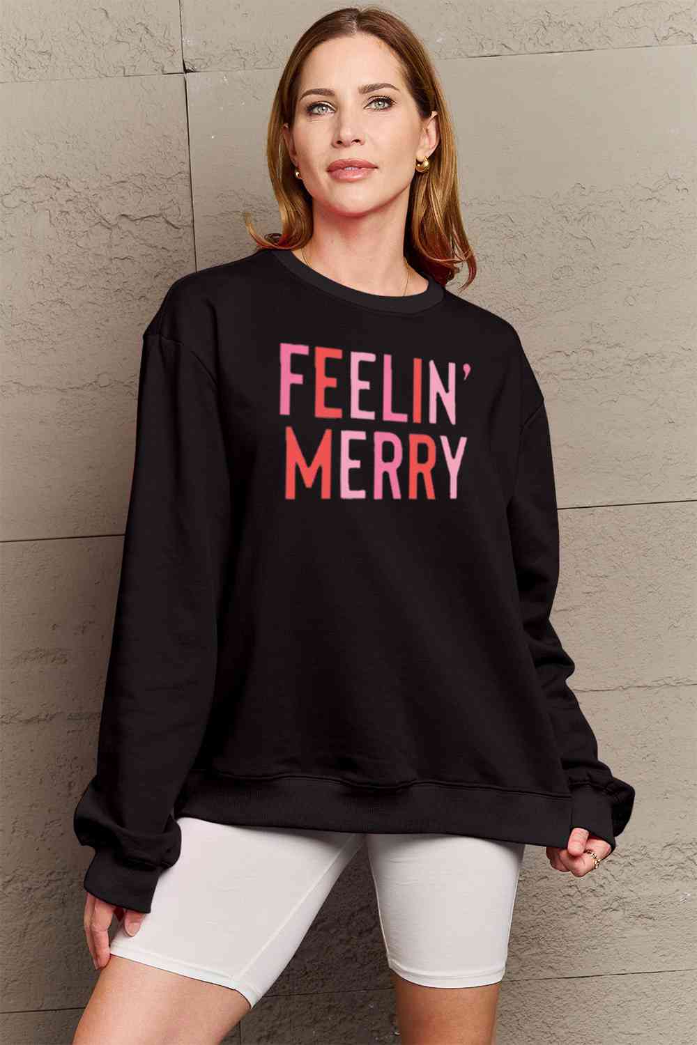 Simply Love Full Size Graphic Round Neck Sweatshirt - Cotton Plus Cream