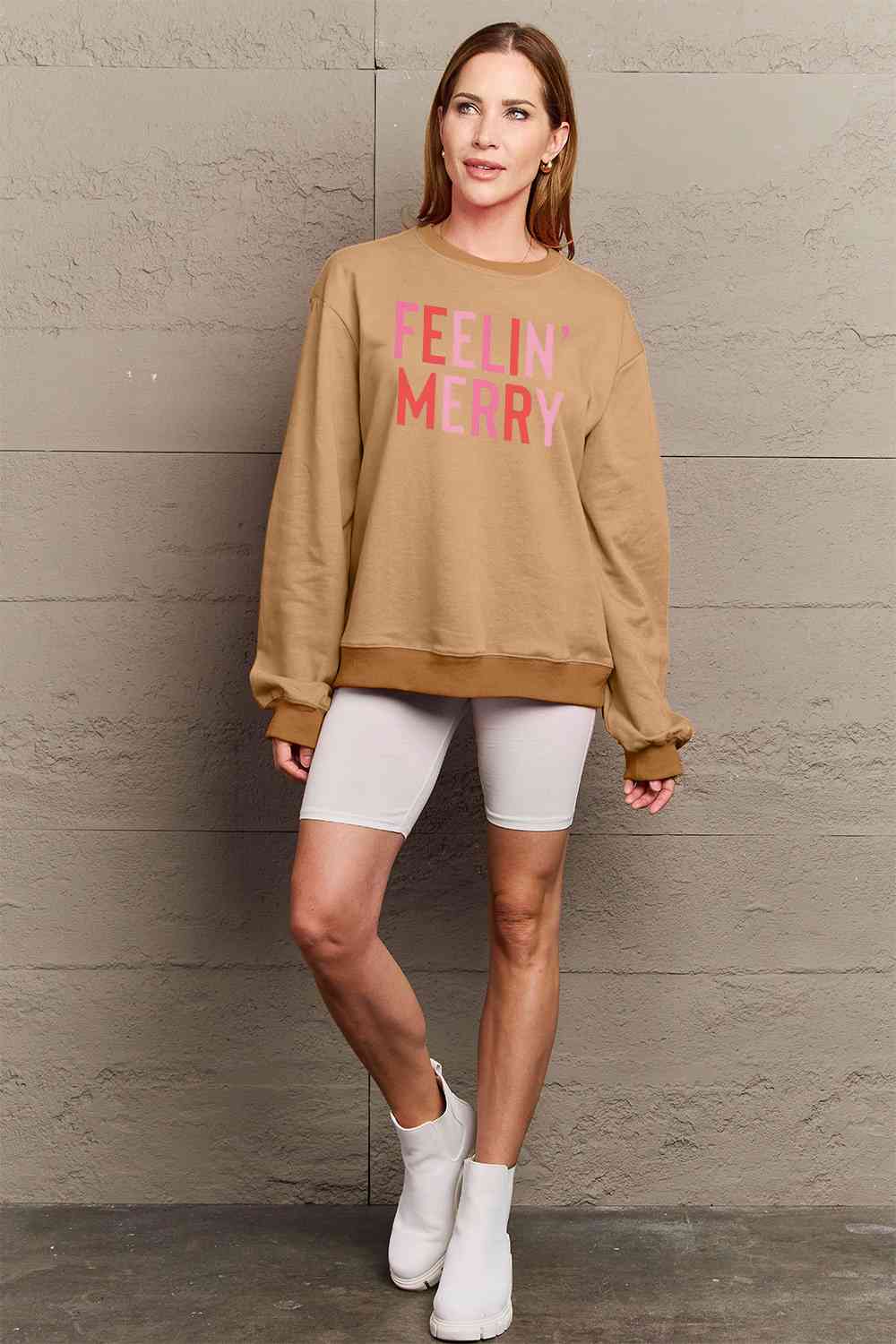 Simply Love Full Size Graphic Round Neck Sweatshirt - Cotton Plus Cream