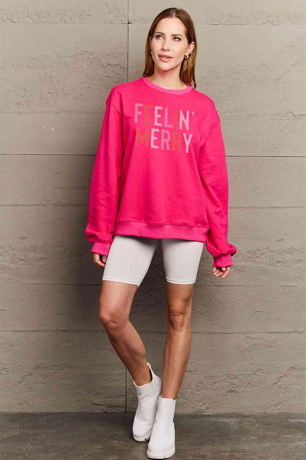 Simply Love Full Size Graphic Round Neck Sweatshirt - Cotton Plus Cream