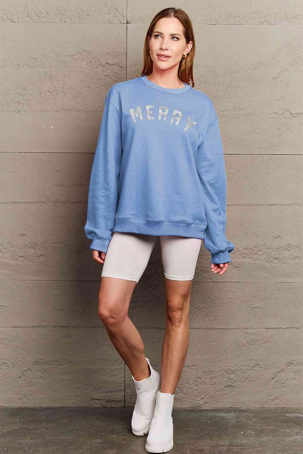 Simply Love Full Size MERRY Graphic Sweatshirt - Cotton Plus Cream