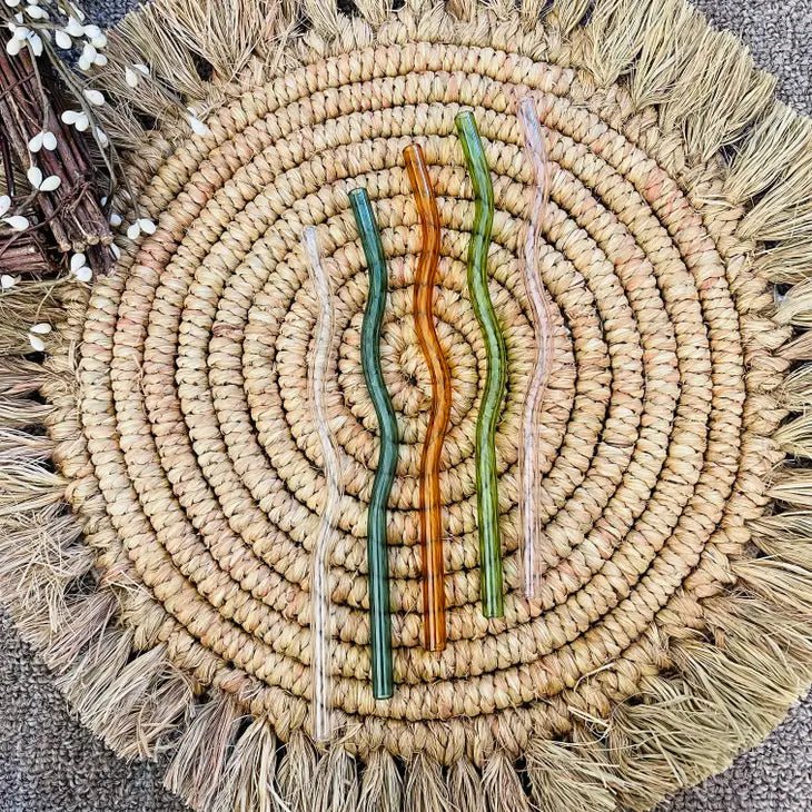 Wavy Reusable Glass Straws - Cotton Plus Cream