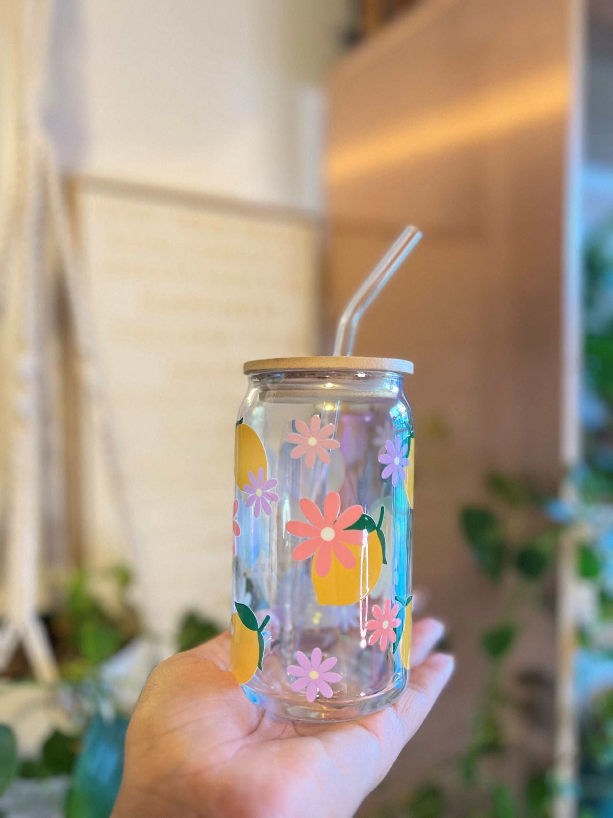 "When Life Gives You Lemons" Glass Can Cup - Cotton Plus Cream