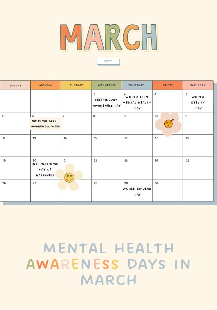 March 2023 Mental Health Awareness Calendar + Download - Cotton Plus Cream