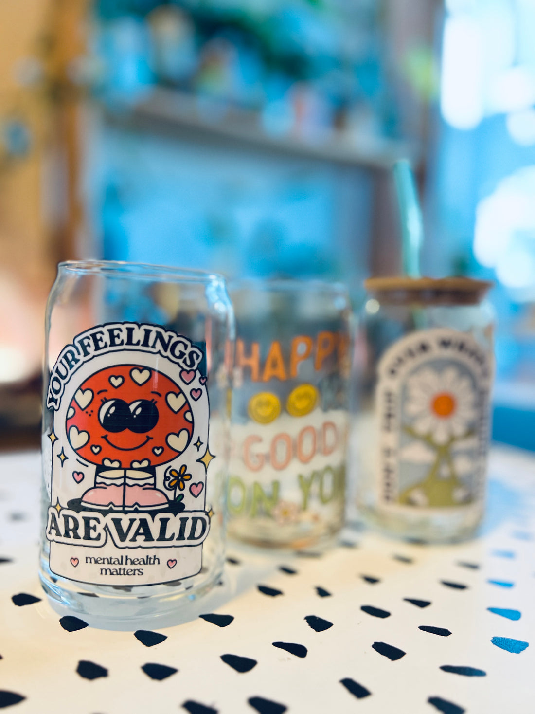 &quot;Your Feelings Are Valid&quot; Glass Can Cup - Cotton Plus Cream