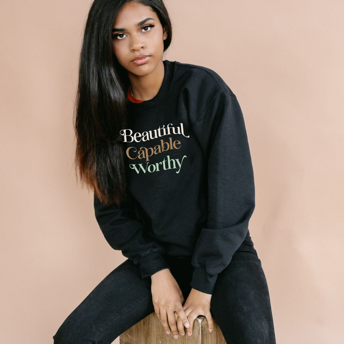 Beautiful Capable Worthy Unisex Sweatshirt - Cotton Plus Cream