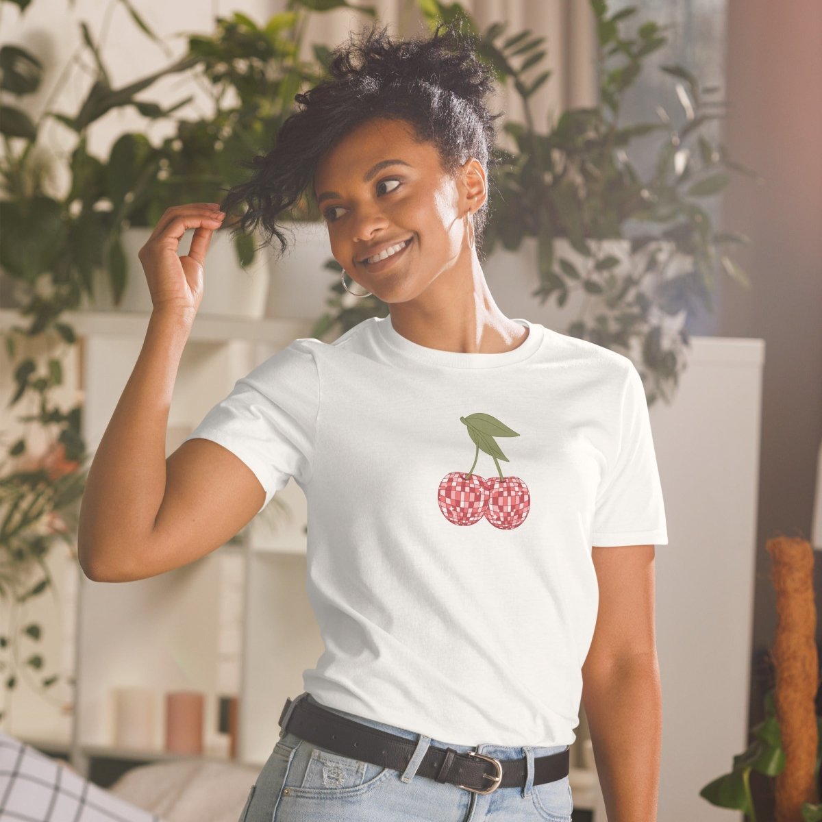 Disco Cherries Short-Sleeve Unisex T-Shirt - Cotton Plus Cream