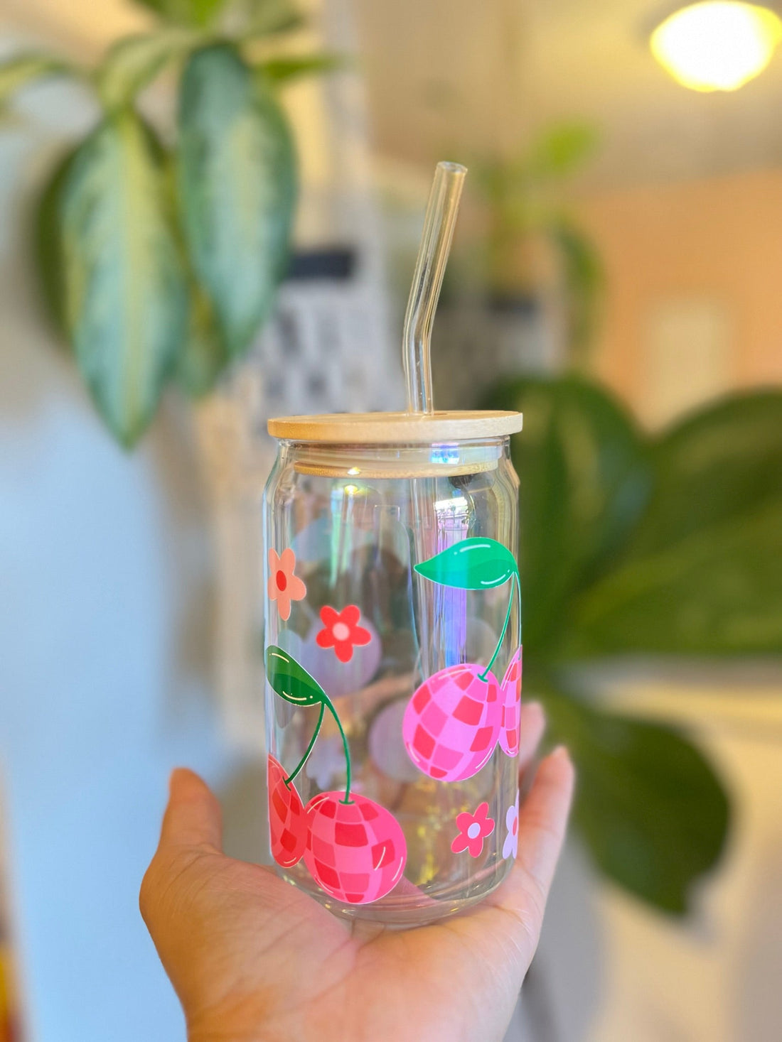 "Disco Cherry" Glass Can Cup - Cotton Plus Cream