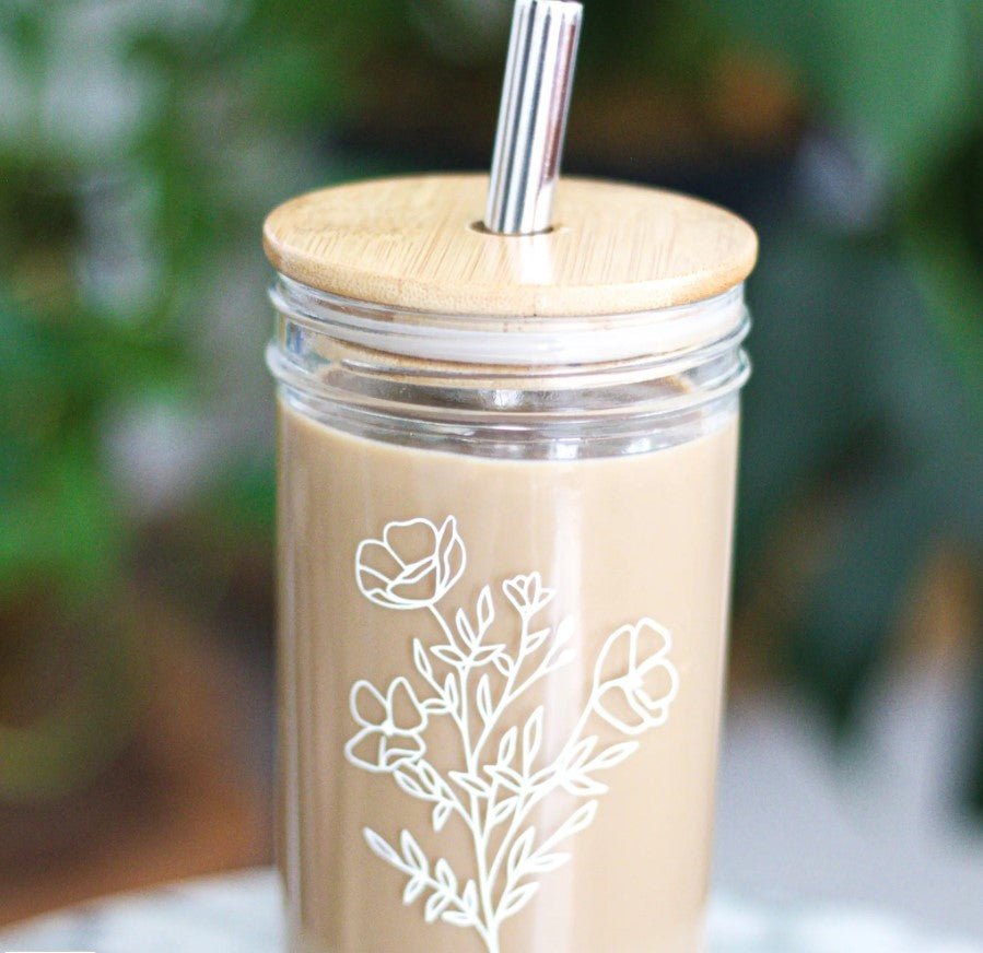 Floral 22 oz Glass Tumbler - Cotton Plus Cream