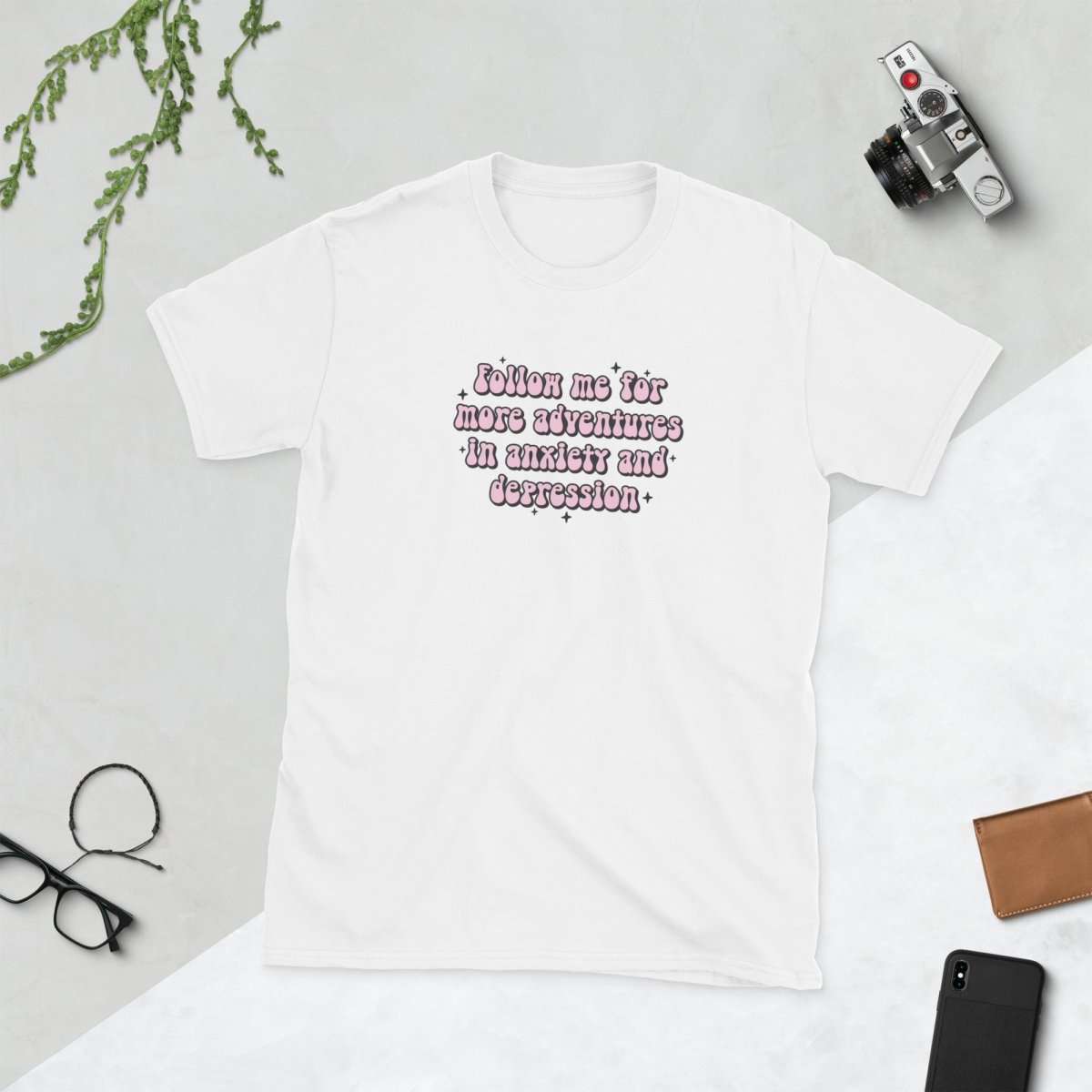 Follow Me For Adventures In Anxiety And Depression Short-Sleeve Unisex T-Shirt - Cotton Plus Cream