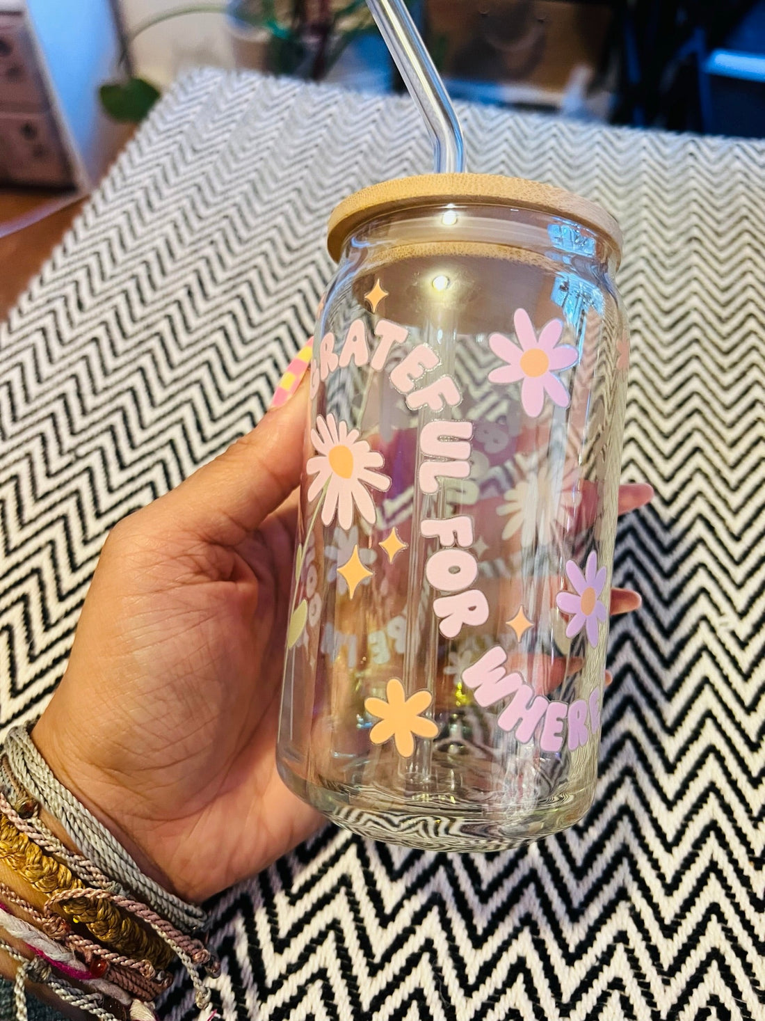 "Grateful For Where I Am" Glass Can Cup - Cotton Plus Cream