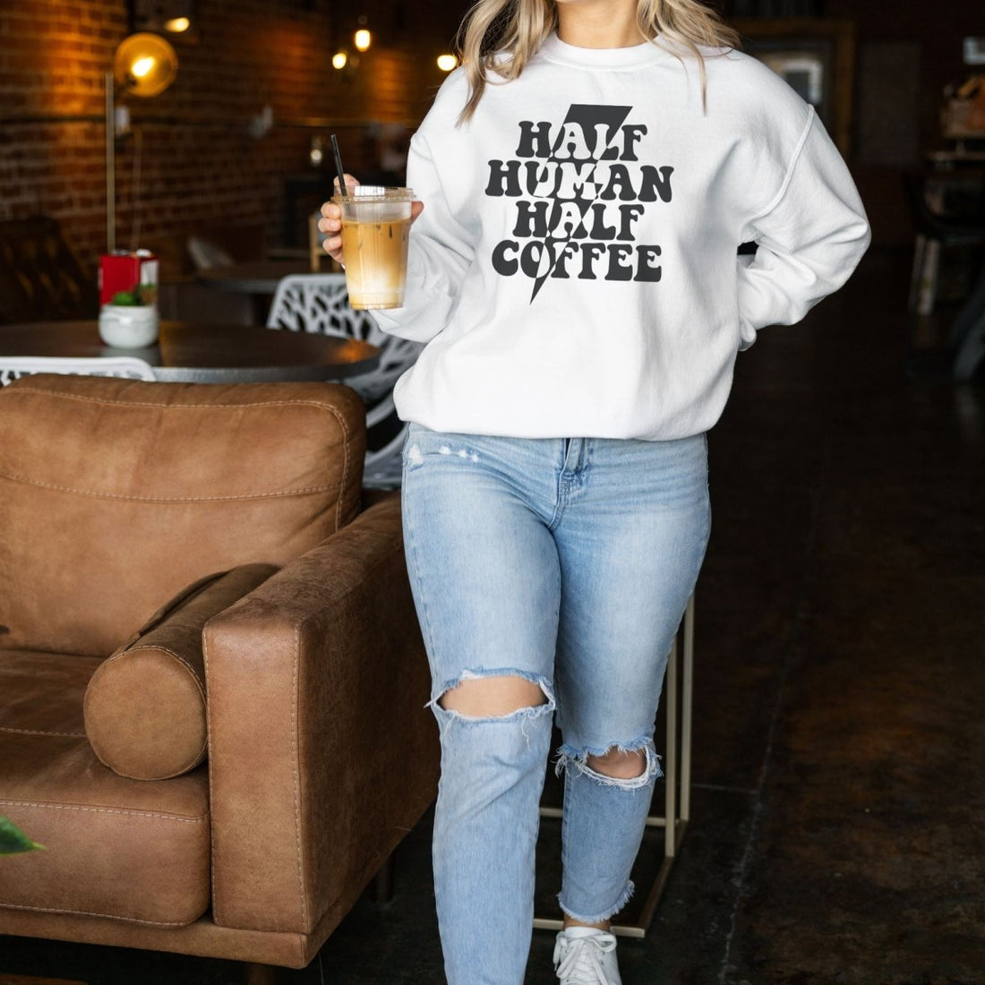 Half Human Half Coffee Unisex Sweatshirt - Cotton Plus Cream