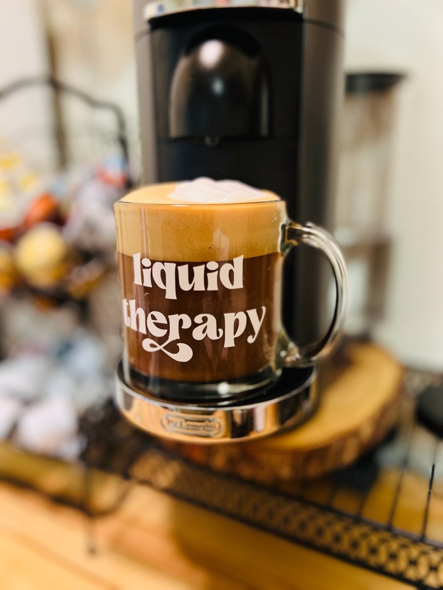 Liquid Therapy Clear Glass Coffee Mug - Cotton Plus Cream