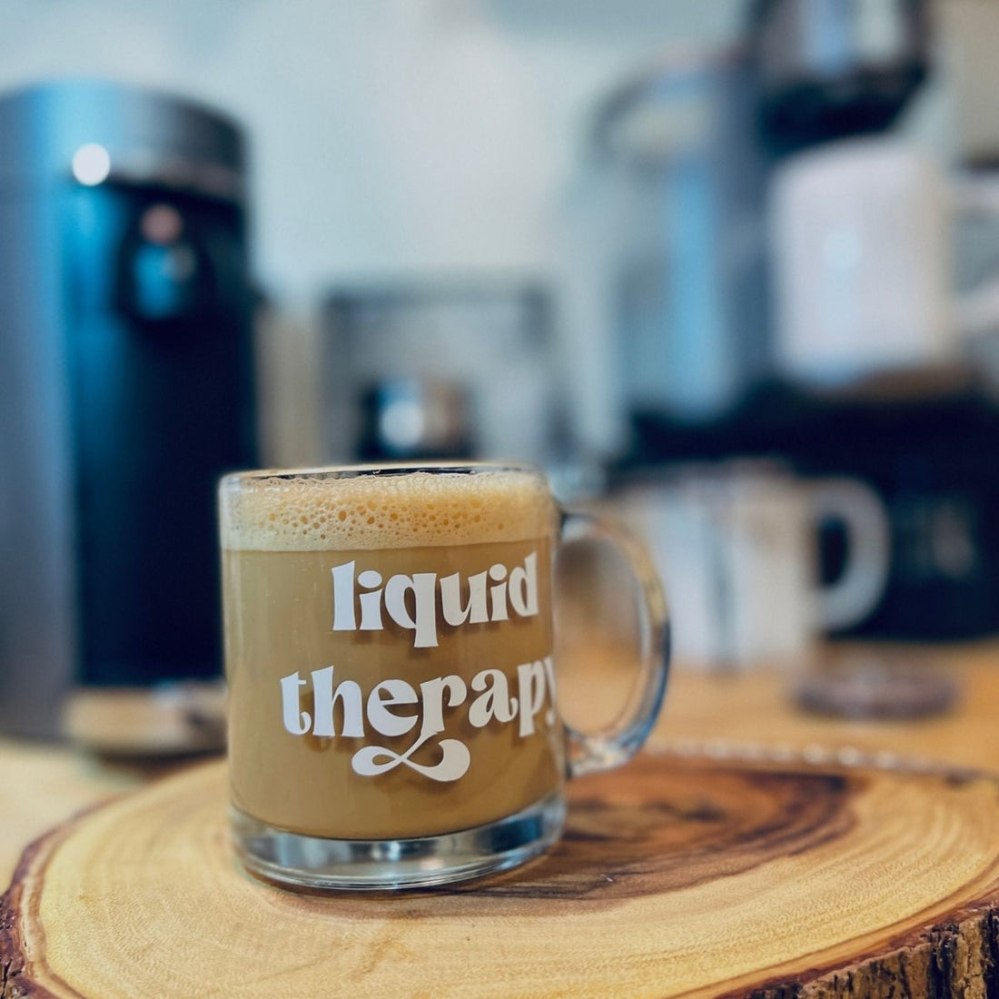 Liquid Therapy Clear Glass Coffee Mug - Cotton Plus Cream