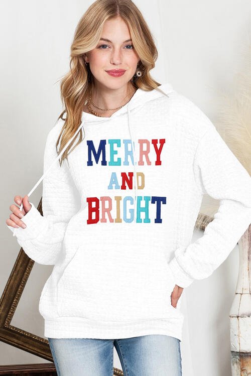 MERRY AND BRIGHT Waffle-Knit Drawstring Hoodie - Cotton Plus Cream