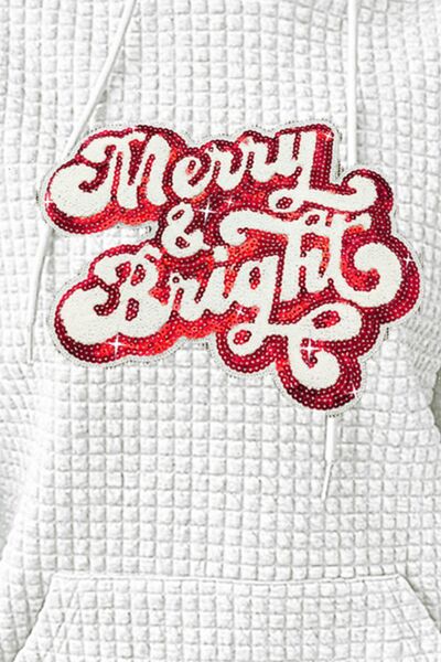MERRY &amp; BRIGHT Sequin Waffle-Knit Hoodie - Cotton Plus Cream