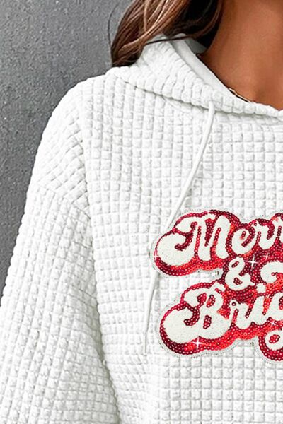 MERRY &amp; BRIGHT Sequin Waffle-Knit Hoodie - Cotton Plus Cream