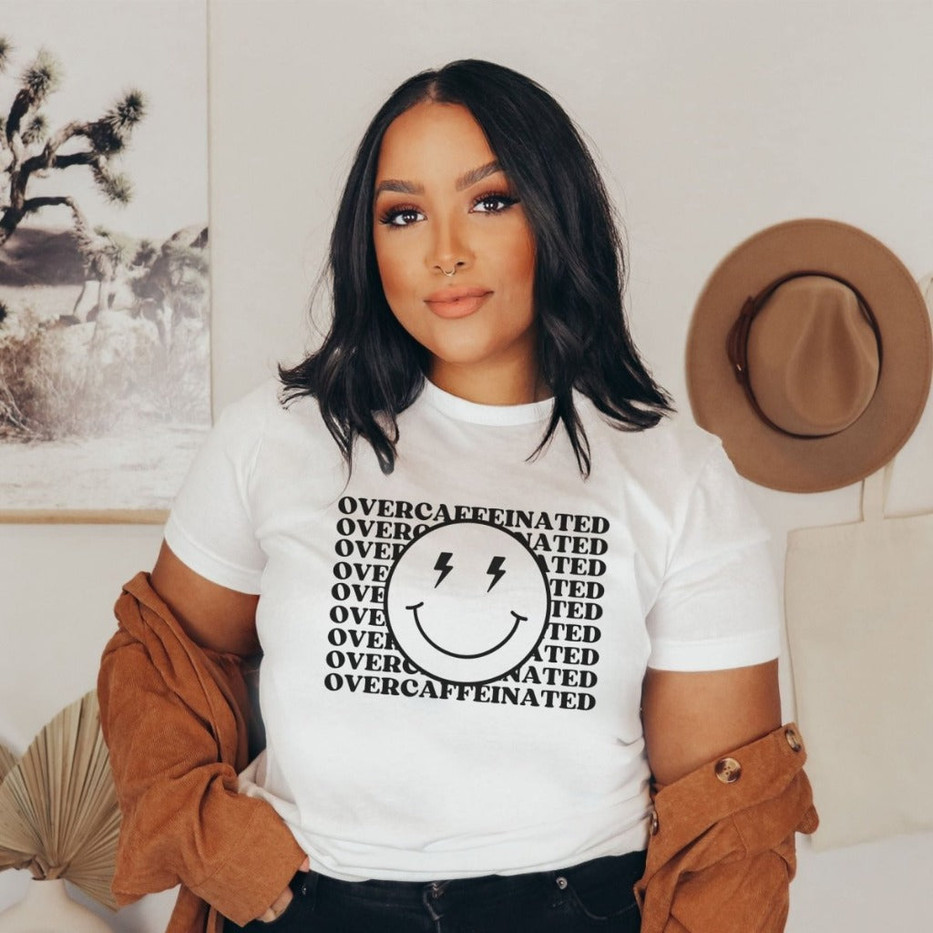 Overcaffeinated Smile Emoji Unisex t-shirt - Cotton Plus Cream