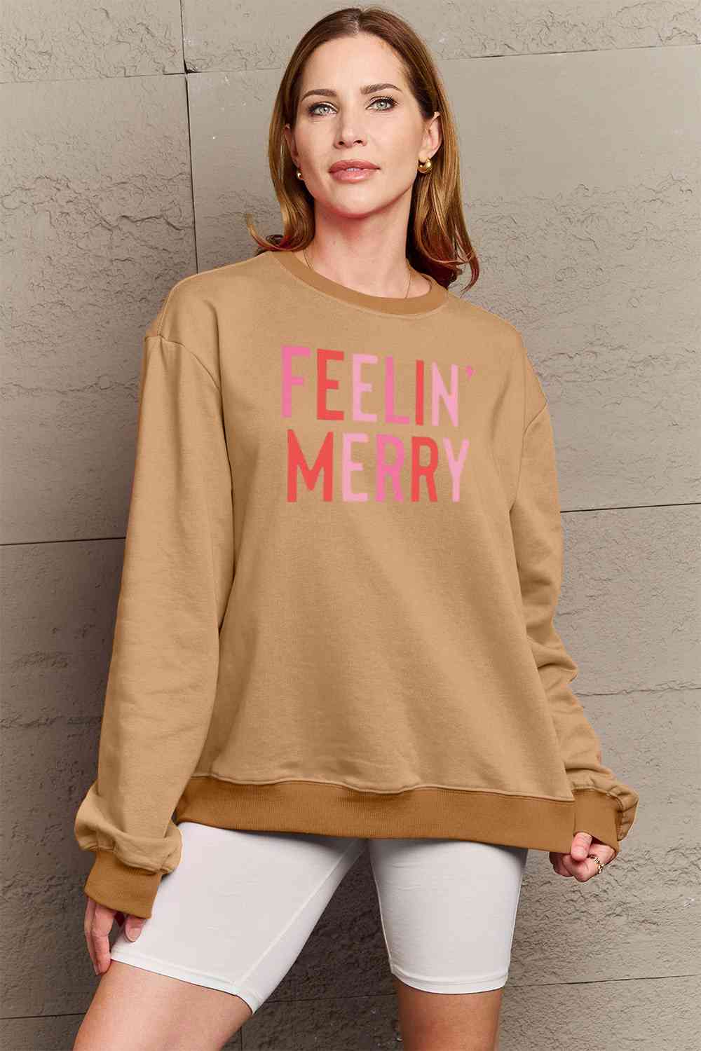 Simply Love Full Size Graphic Round Neck Sweatshirt - Cotton Plus Cream