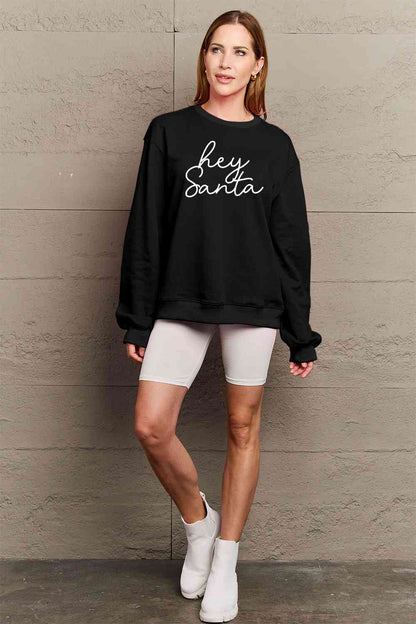 Simply Love Full Size HEY SANTA Graphic Sweatshirt - Cotton Plus Cream