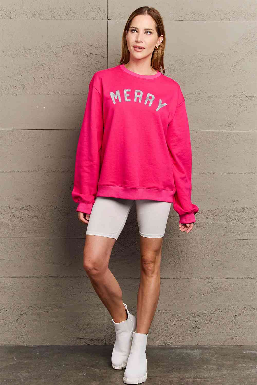 Simply Love Full Size MERRY Graphic Sweatshirt - Cotton Plus Cream