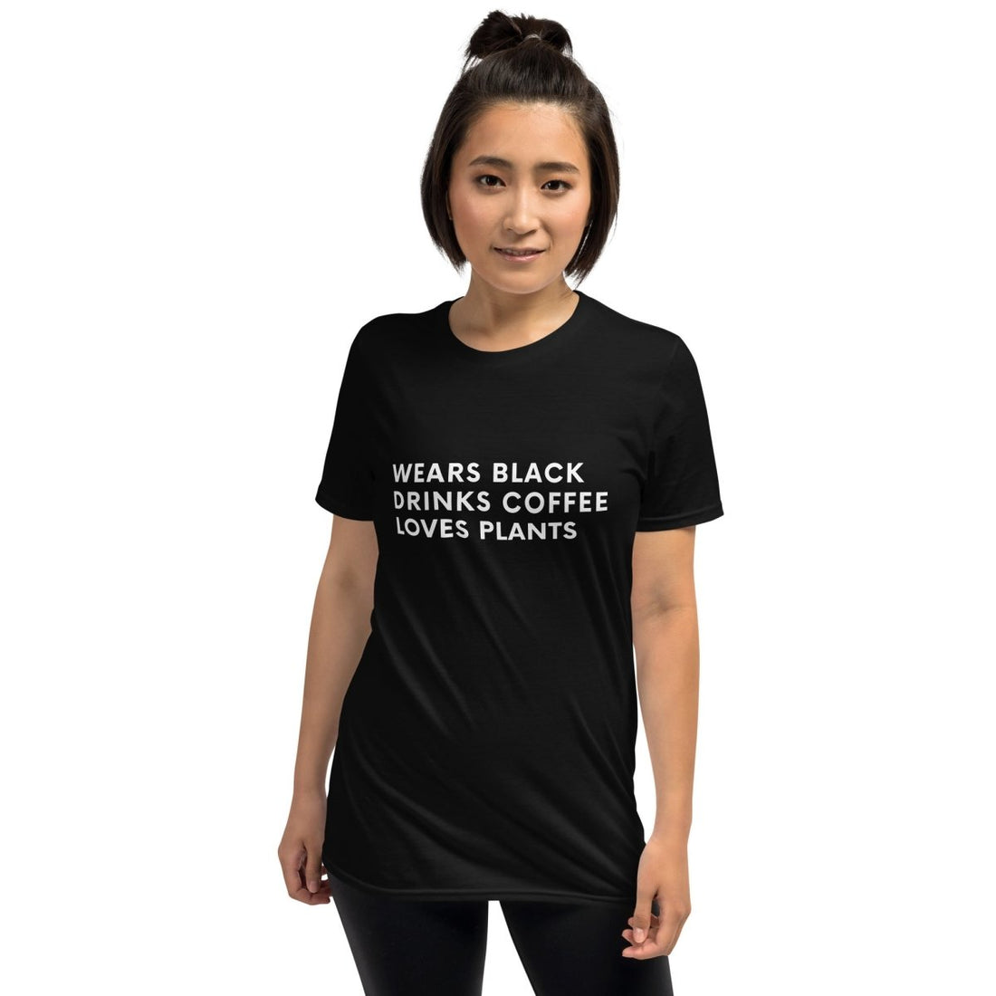 Wears Black. Drinks Coffee. Loves Plants. Short-Sleeve Unisex T-Shirt - Cotton Plus Cream